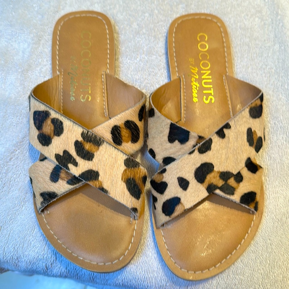 Coconuts animal print sandals, size 6.